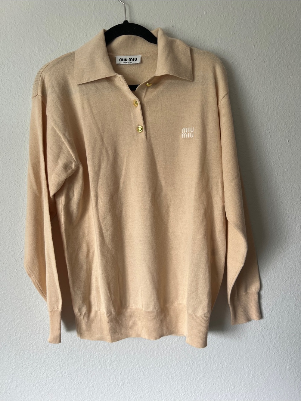 MIU MIU Logo Embroidered Knit Polo Sweater Size 38